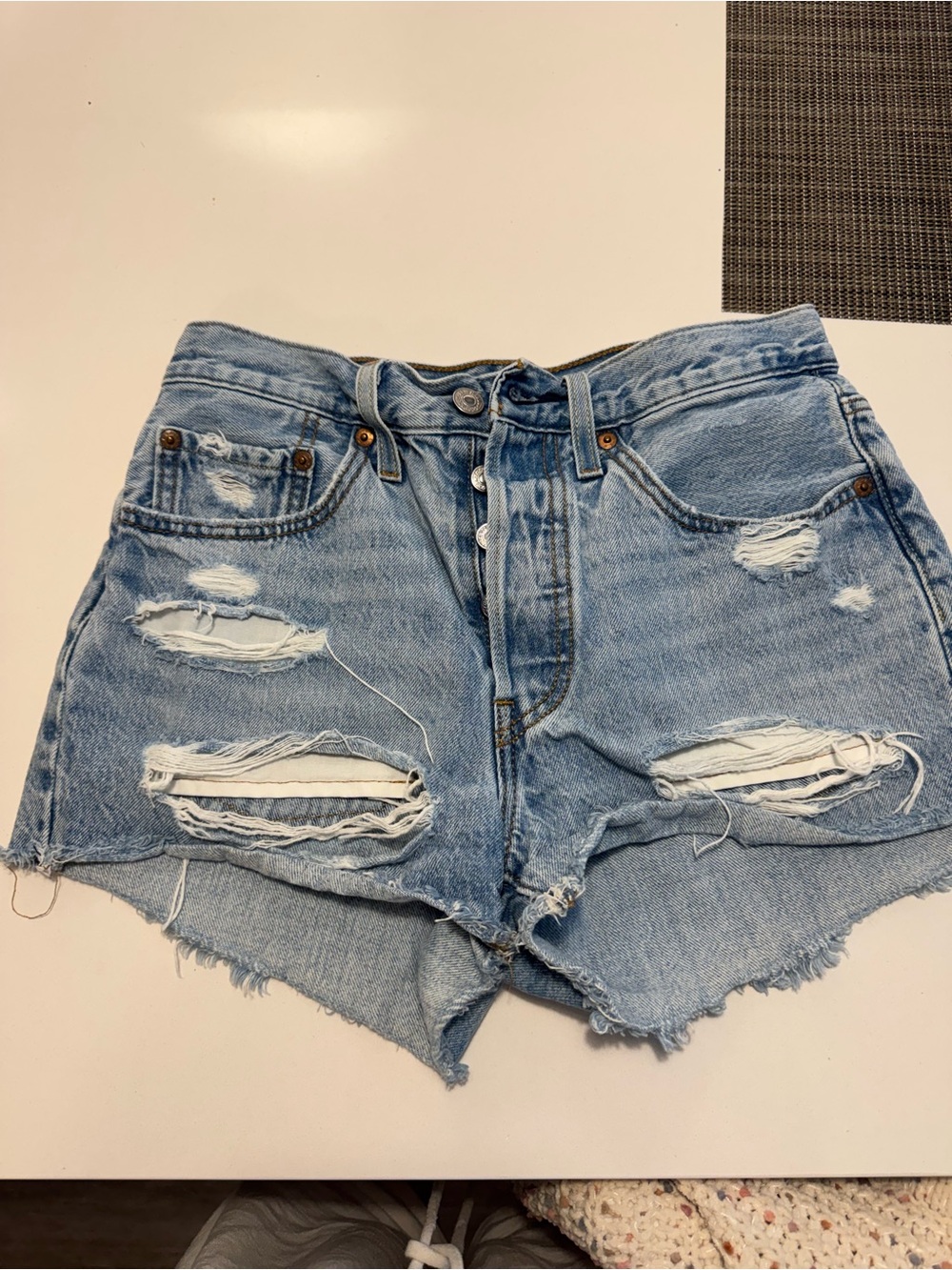 Light Blue Distressed High-Waist Denim Shorts